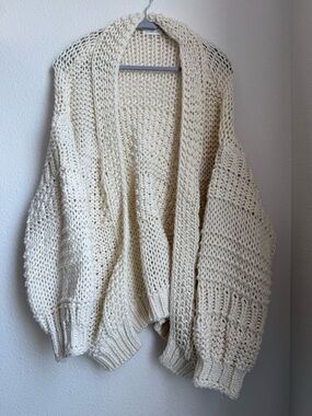 Spring Cream Open-Front Over Sized Chunky Knit Cardigan